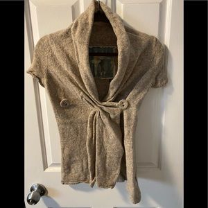 Chunky-knit wool short-sleeved wrap sweater